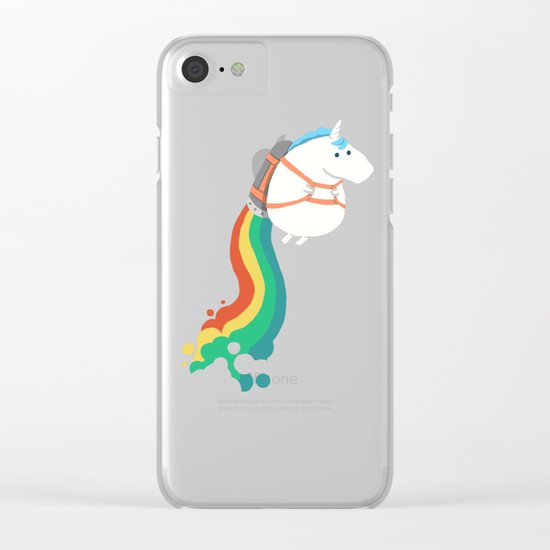 Fat Unicorn on Rainbow Jetpack Clear iPhone Case