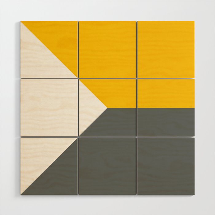 Yellow Grey White Abstract Geometric Art Wood Wall Art By Koovox