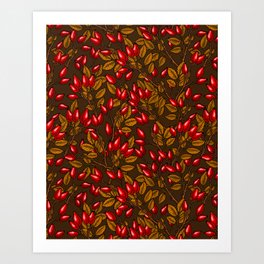 Rose hips, brown and red Art Print | Design, Autumn, Dogrose, Pattern, Rose, Rosehips, Fall, Drawing, Illustration, Wild 