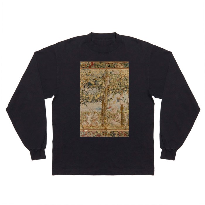 Antique 16th Century Summer Cupids & Pergola Italian Tapestry Long Sleeve T Shirt