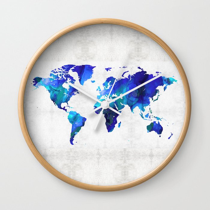 World Map 17 - Blue Art By Sharon Cummings Wall Clock