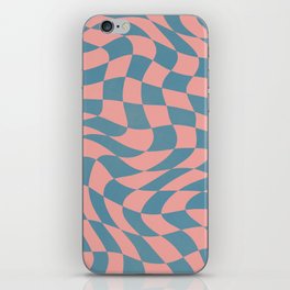 Warp checked coral pink and blue iPhone Skin