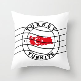 Map of Turkey, Postal Passport Stamp, Travel Stamp Throw Pillow