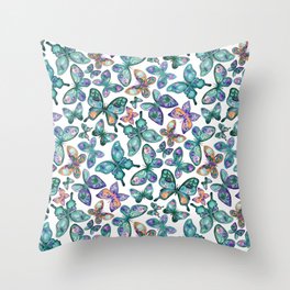 Watercolor Fruit Patterned Butterflies - Forest Green, Orange, Purple - custom request Throw Pillow