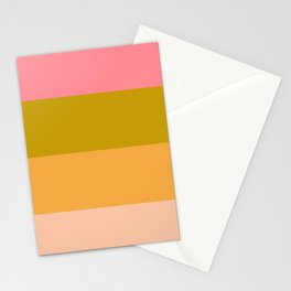 Four Stripes Retro Minimalist Horizontal Stripe Pattern Pink Avocado Lime Pastel Marigold Pale Blush Stationery Card