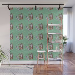 Playful Curious Raccoons Tree Pattern  Wall Mural