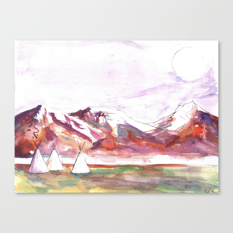 Three Jewels Watercolor Painting Of Three Tipis Canvas Print By