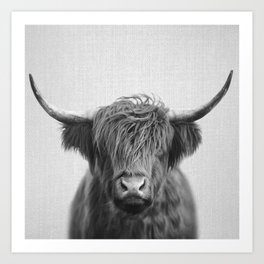 Highland Cow - Black & White Art Print