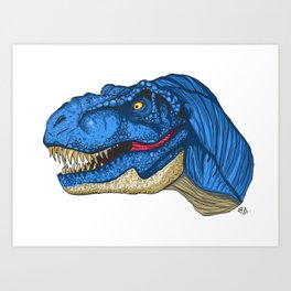 Felling Blue T-Rex - Dinosaur  Art Print