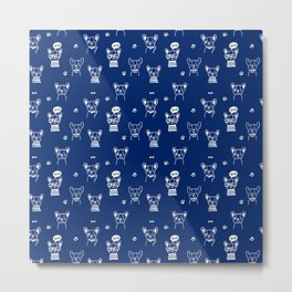 Blue and White Hand Drawn Dog Puppy Pattern Metal Print