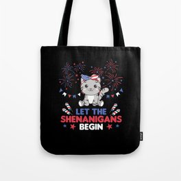 Happy 4th Cute Cat With Fireworks America Tote Bag