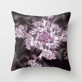  Pretty Pink, Gray and Black Mandelbrot Set Fractal Art Throw Pillow
