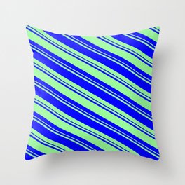 [ Thumbnail: Blue and Green Colored Lines/Stripes Pattern Throw Pillow ]