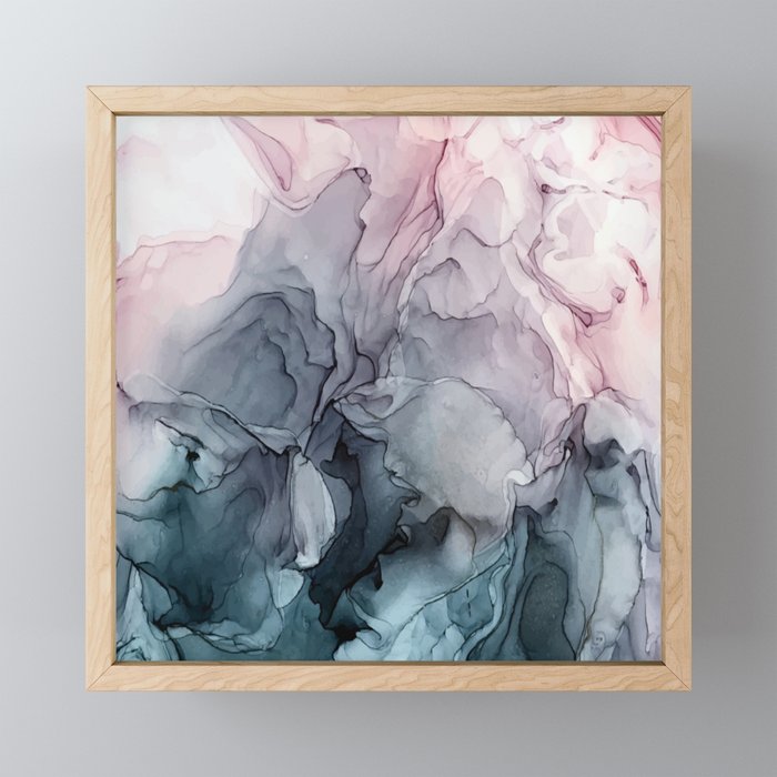 Blush and Payne's Grey Flowing Abstract Painting Framed Mini Art Print