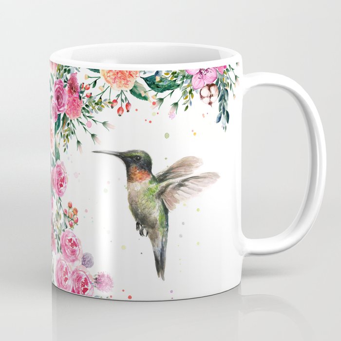 Hummingbird and Flowers Watercolor Animals Coffee Mug