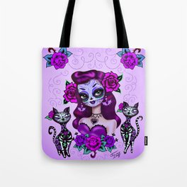 Purple Sugar Skull Girl Tote Bag