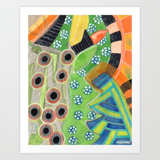 Curves and Patterns with Red Light Bulb Art Print