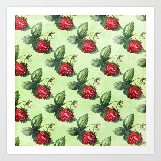 Strawberry Pattern- Strawberries fruits Art Print