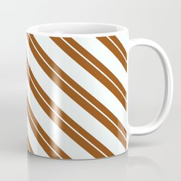 [ Thumbnail: Brown and Mint Cream Colored Lines Pattern Coffee Mug ]
