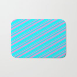 [ Thumbnail: Plum & Aqua Colored Stripes/Lines Pattern Bath Mat ]
