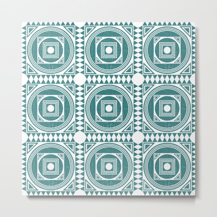 Mediterranean Pattern 4 - Tile Pattern Designs - Geometric - Teal - Ceramic Tile - Surface Pattern Metal Print