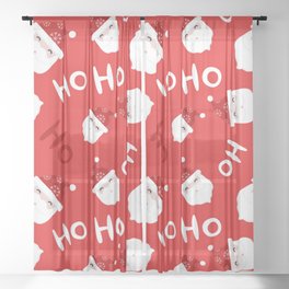 Christmas Pattern Red Cute Santa Laugh Sheer Curtain