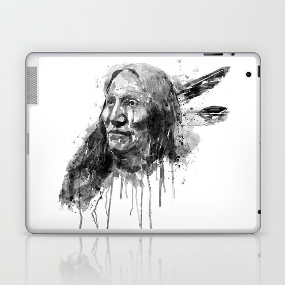 Native American Portrait Black and White Laptop & iPad Skin