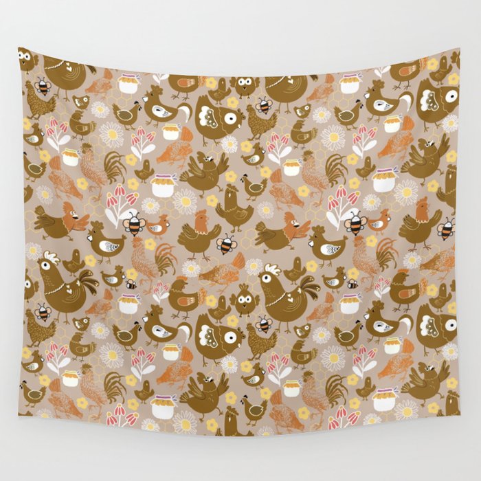 Chicken on the bee farm!  Wall Tapestry