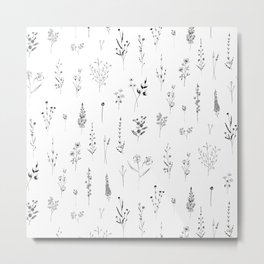 White Wildflowers Pattern Metal Print | Simple, Female, Patterns, Nature, Plants, Pattern, Girl, Botanical, Botanic, Wildflowers 