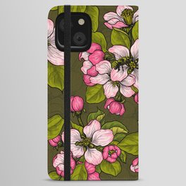 Apple blossom on dark green iPhone Wallet Case