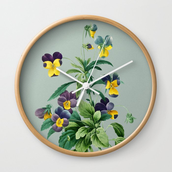 Vintage Johnny Jump Up Botanical Illustration on Mint Green Wall Clock