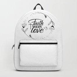 Faith, Hope Love with Cross, Hearts, Floral, Flower Christian Bible Scripture Quote Backpack