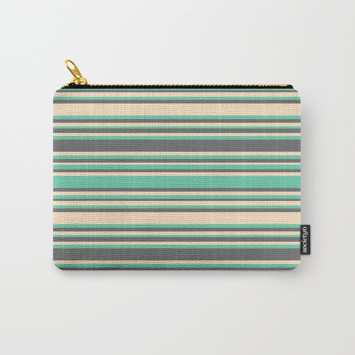 Aquamarine, Dim Gray, and Bisque Colored Lines/Stripes Pattern Carry-All Pouch