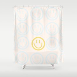 Preppy Smiley Face - Blue and Yellow Shower Curtain