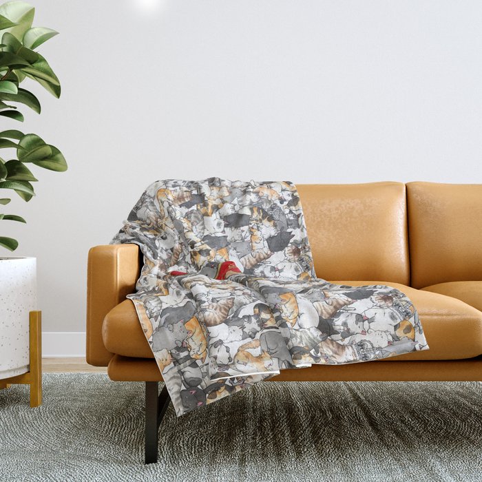 Cats Rule! Large Pattern of Overlapping Cats, crowns, on a throne.  Throw Blanket