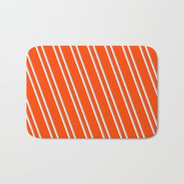 [ Thumbnail: Red, Grey, and White Colored Striped/Lined Pattern Bath Mat ]