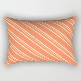 [ Thumbnail: Coral and Beige Colored Striped Pattern Rectangular Pillow ]