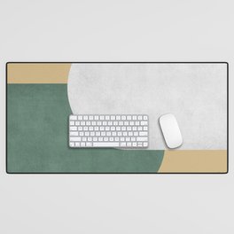 Halfmoon Colorblock - White Green on Gold Desk Mat