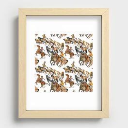 Running horses seamless pattern. American cowboy. Wild west. watercolor tribal texture. Equestrian illustration Recessed Framed Print