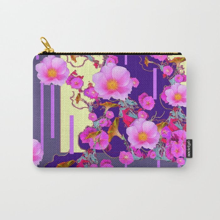 Modern Artwork Pink Wild Roses Purple Grey Design Carry-All Pouch