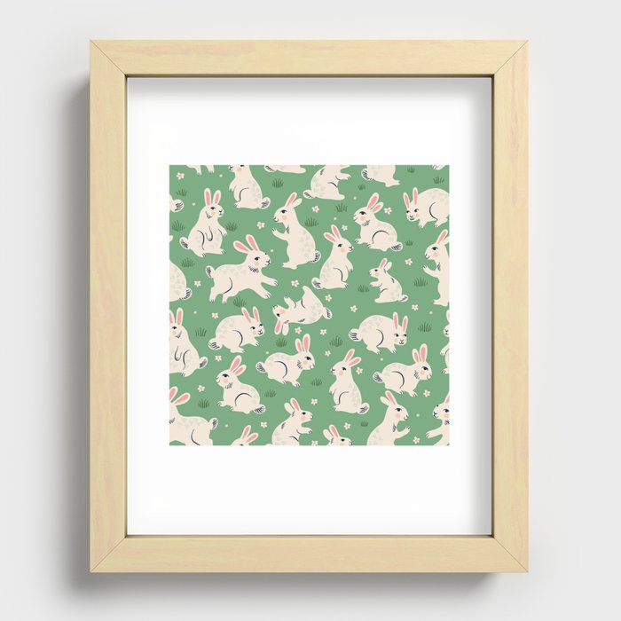Daisy Rabbits Green Recessed Framed Print