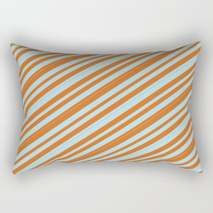 Chocolate & Powder Blue Colored Stripes/Lines Pattern Rectangular Pillow