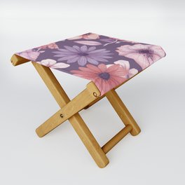 pink and purple flowers watercolor Folding Stool