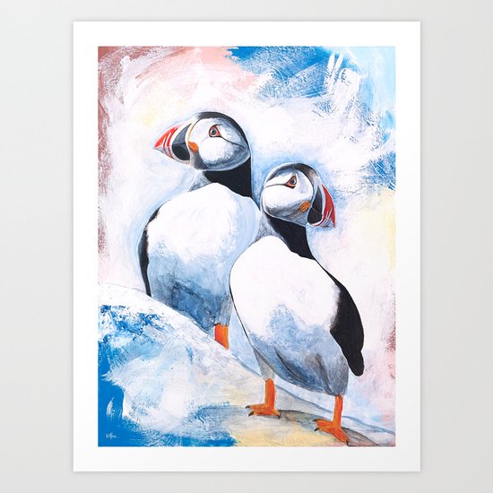 Puffins - I watch over you, little brother - by LiliFlore Art Print