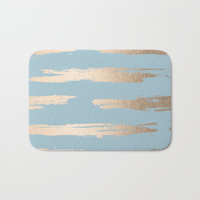 Abstract Paint Stripes Gold Tropical Ocean Sea Blue Bath Mat