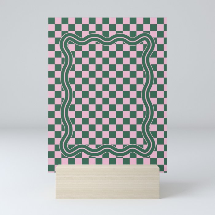 90s Checkerboard - Green Pink Mini Art Print