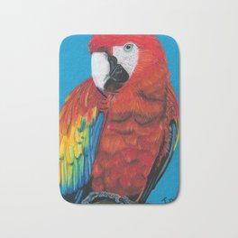 Scarlet Macaw Bath Mat | Colour, Bird, Colourful, Parrot, Tropical, Rainforest, Color, Colorful, Chalk Charcoal, Chalkpastel 