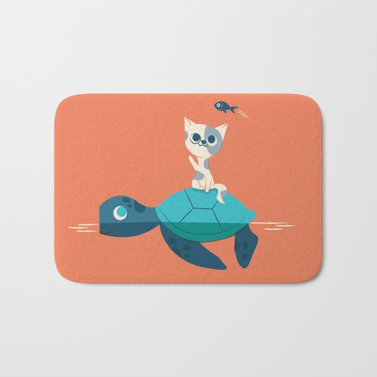 Cat on a Turtle Bath Mat