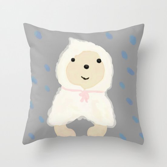 Alternative rain wear(Retriever wears a plastic bag in the rain) Throw Pillow