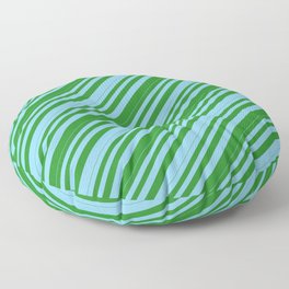 [ Thumbnail: Light Sky Blue and Forest Green Colored Lines/Stripes Pattern Floor Pillow ]
